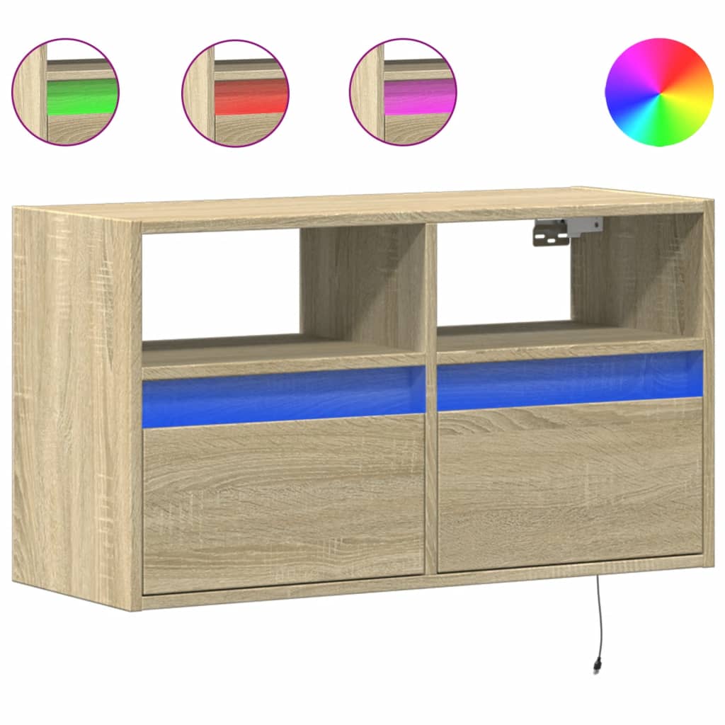 vidaXL Mueble de TV de pared con luces LED roble Sonoma 80x31x45 cm