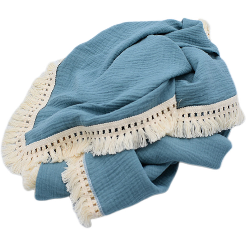 CA Manta con borlas para bebé, funda para cochecito infantil, manta para parabrisas de coche, manta de gasa para bebé recién nacido, edredón para aire acondicionado de cuatro estaciones