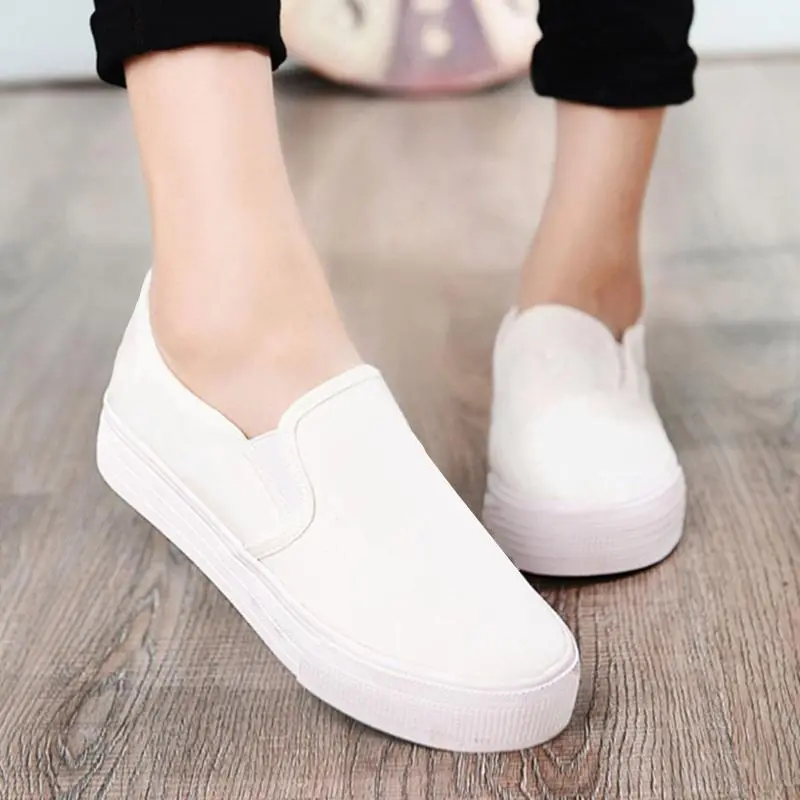 TK Zapatos Blancos De Cuero Para Mujer Alta Calidad Plataforma Canvas Zapatos Planos Casuales Para Primavera Y Verano Slip on A142
