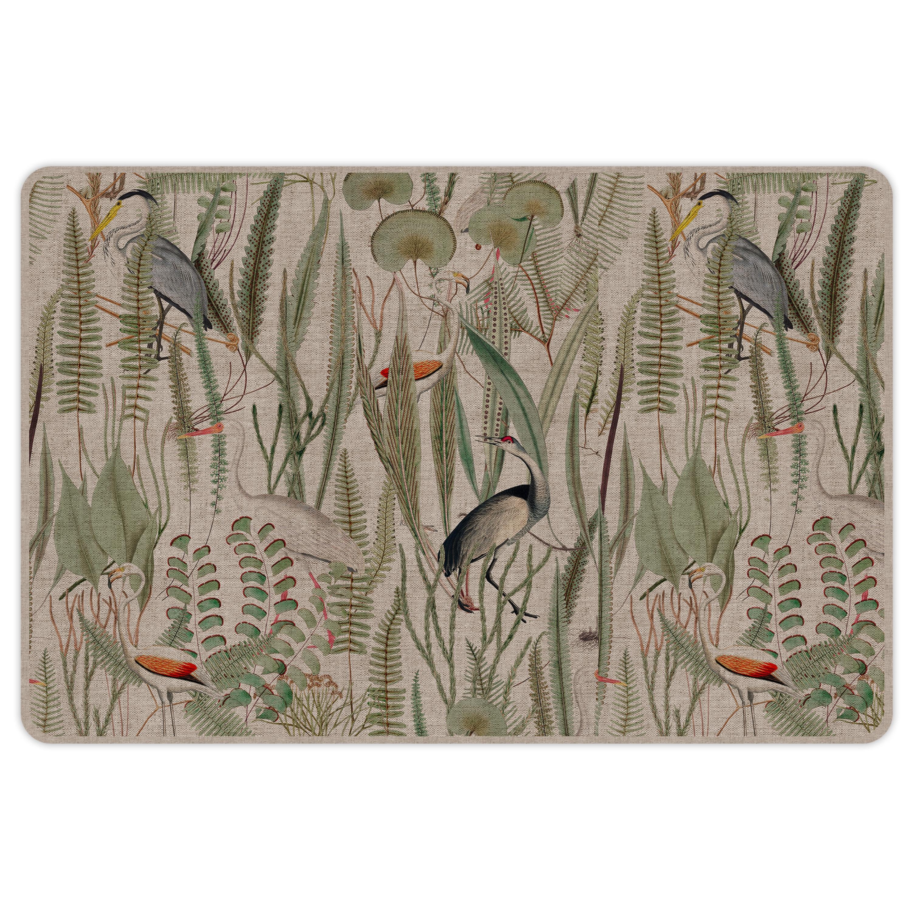 VINILIKO, set de 4 individuales de vinilo Pajaros verde y sepia yute 4u-30x45 cm