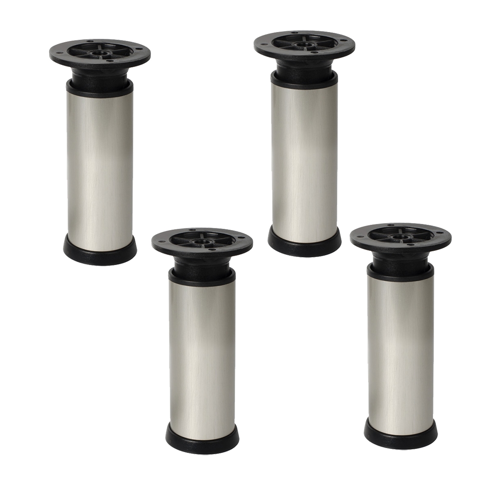 4 un. Pata pie redonda para Mueble en aluminio diametro 40mm altura 100mm aluminio inox con regulador altura superior