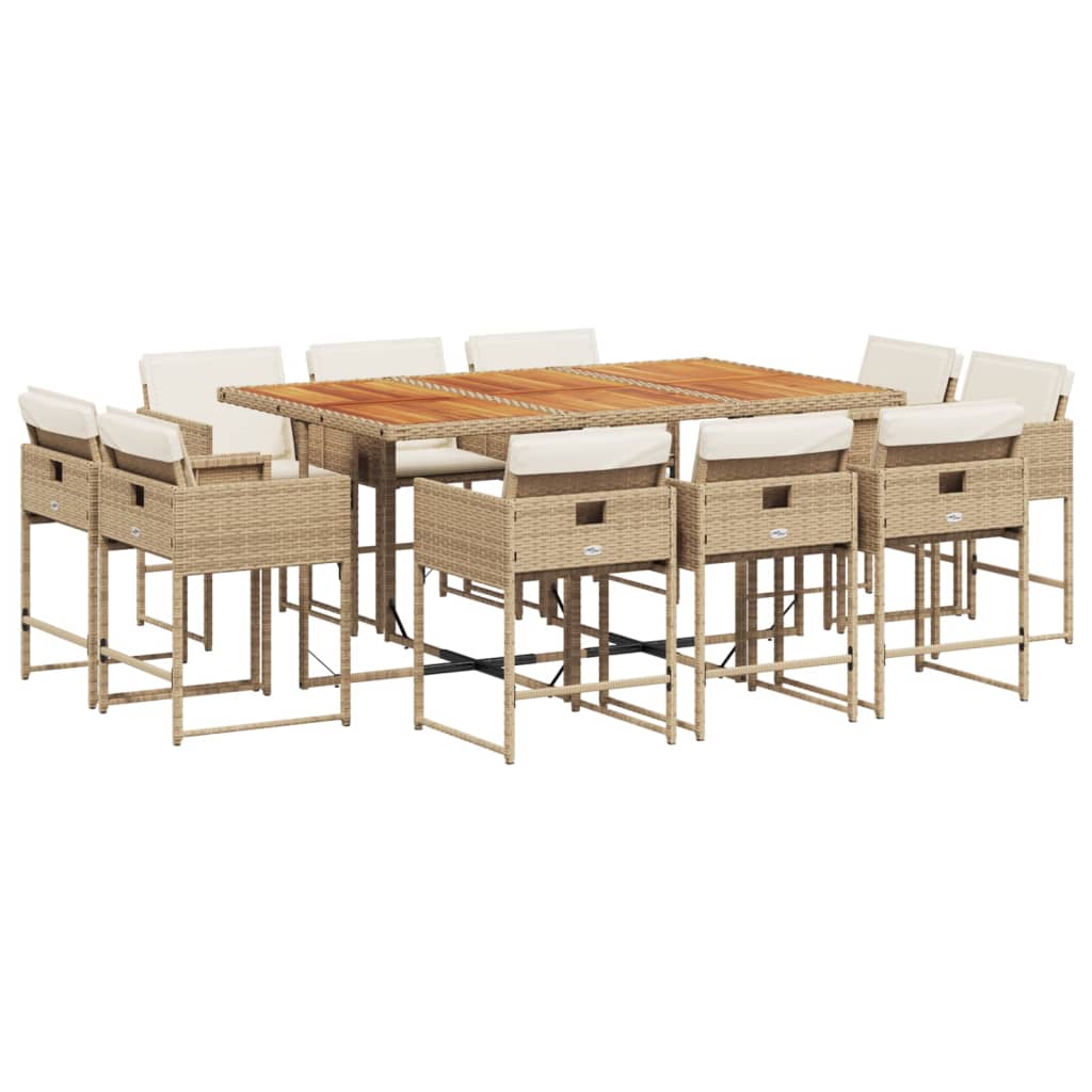 vidaXL Set comedor de jardín 11 pzas con cojines ratán sintético beige