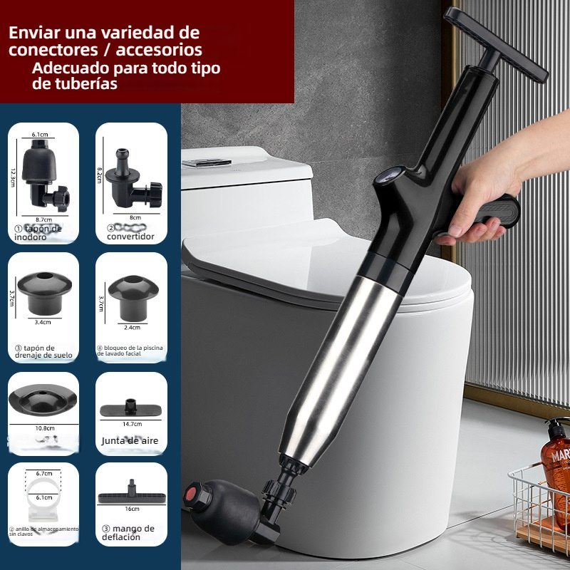 Nuevo desatascador de tuberías tipo cañón, desatascador de inodoros de acero inoxidable para desagües domésticos y desagües de ducha.
