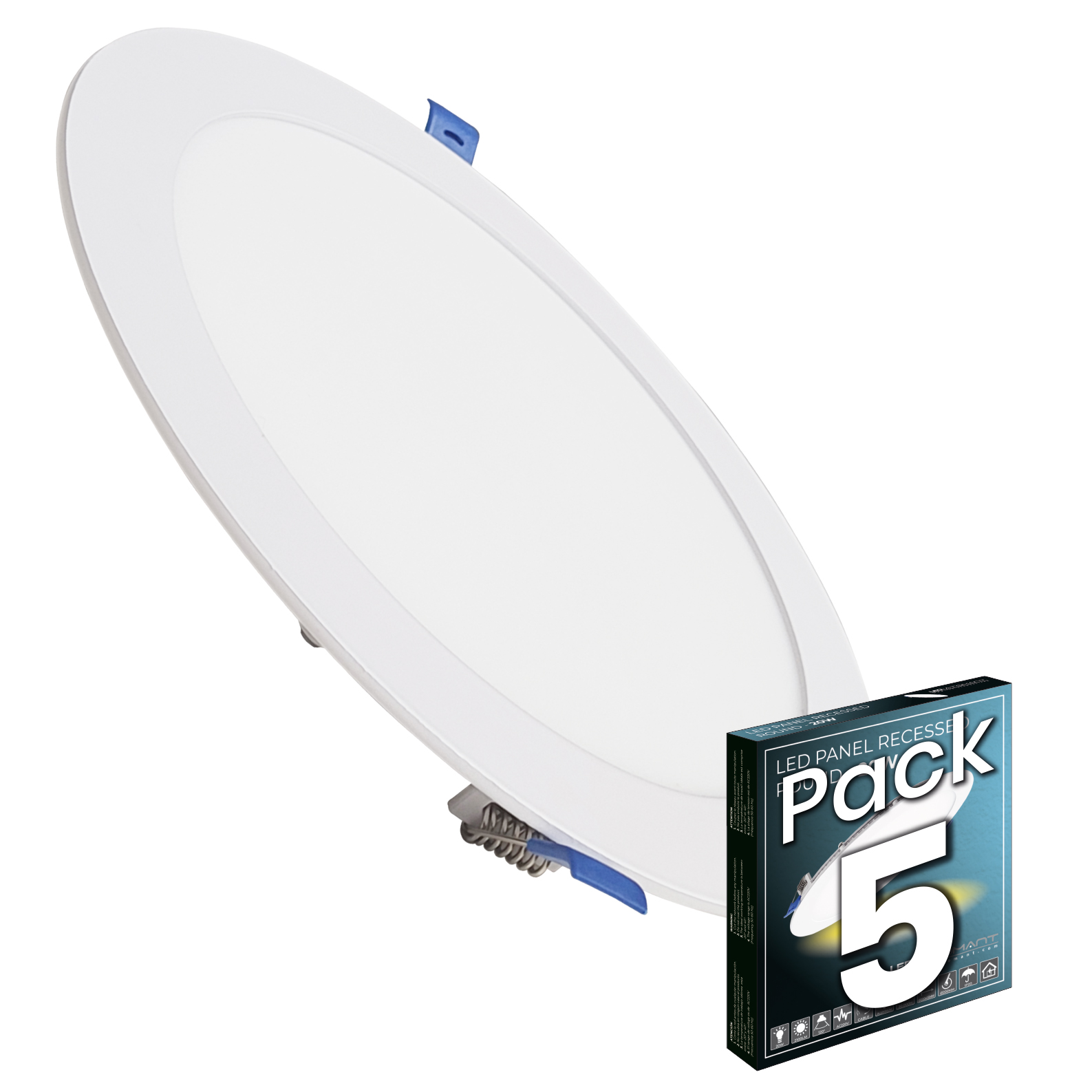 LED ATOMANT Downlight LED Panel Extraplano Redondo 225 mm 20 W, 1800 lúmenes, corte estándar 205 mm, driver incluido, diseño ultrafino, instalación empotrada, ideal para techos de escayola, clase de eficiencia energética E