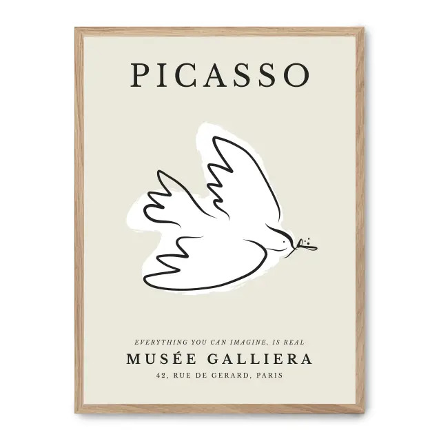 Cuadro the peace iii 30x40cm, Póster impreso en papel de primera calidad de 180gr, montado sobre marco de madera MDF acabado roble., Arte - Pintores famosos - Picasso