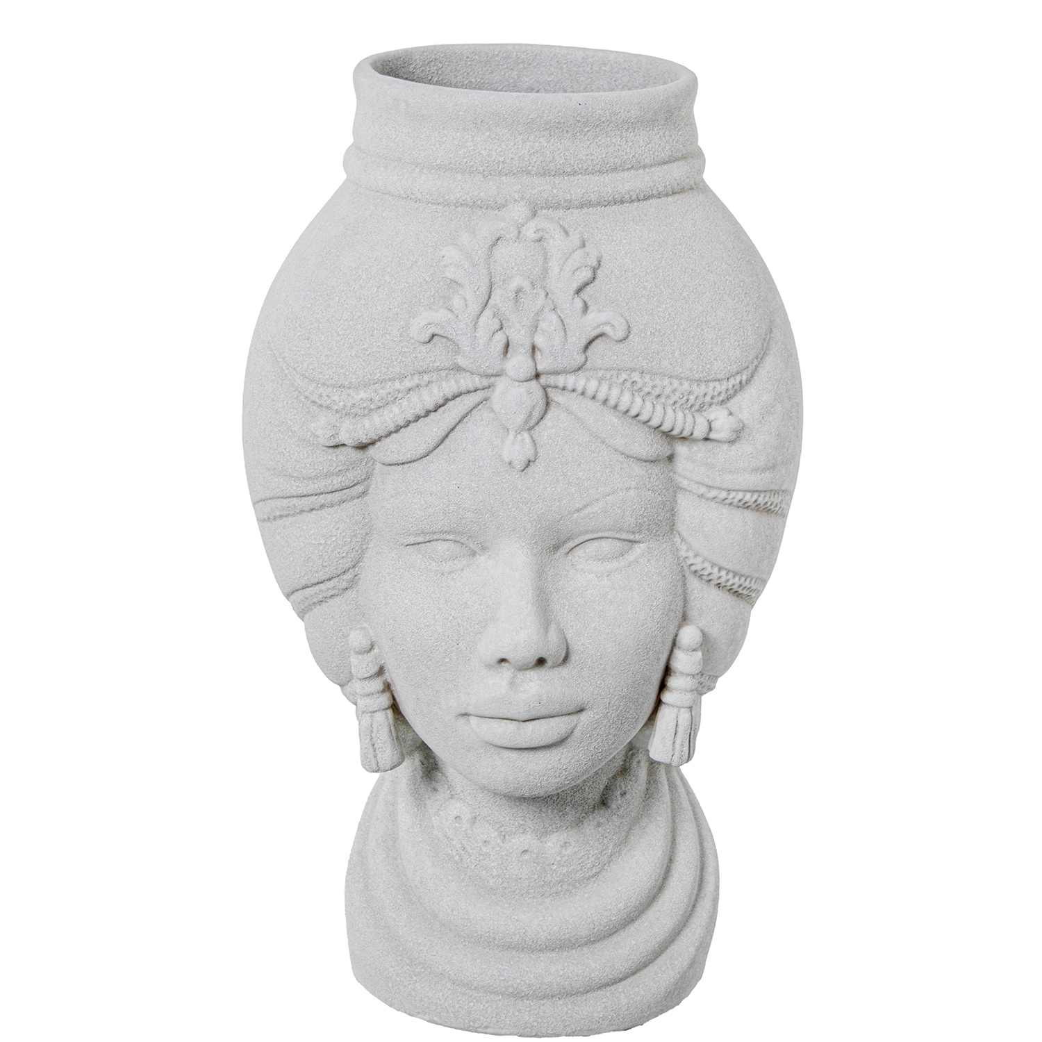Jarron busto ceramica africana40cm blanco textura arena 20x40cm