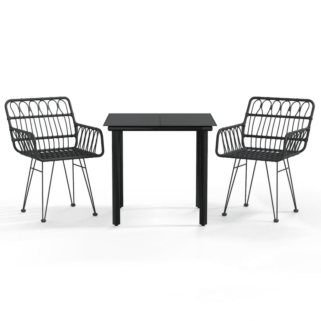 vidaXL Juego de comedor de jardín 3 piezas ratán sintético negro