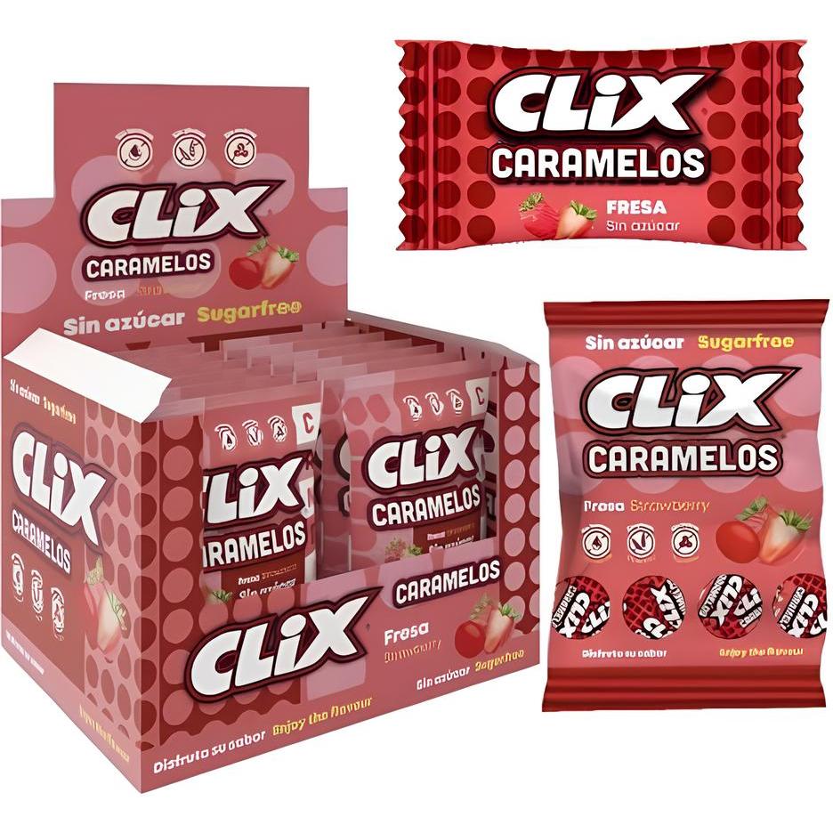 Caramelos Clix Sabor Fresa en Bolsas de 10 Undidades cada una, Total 20 Bolsas - Deliciosos dulces masticables