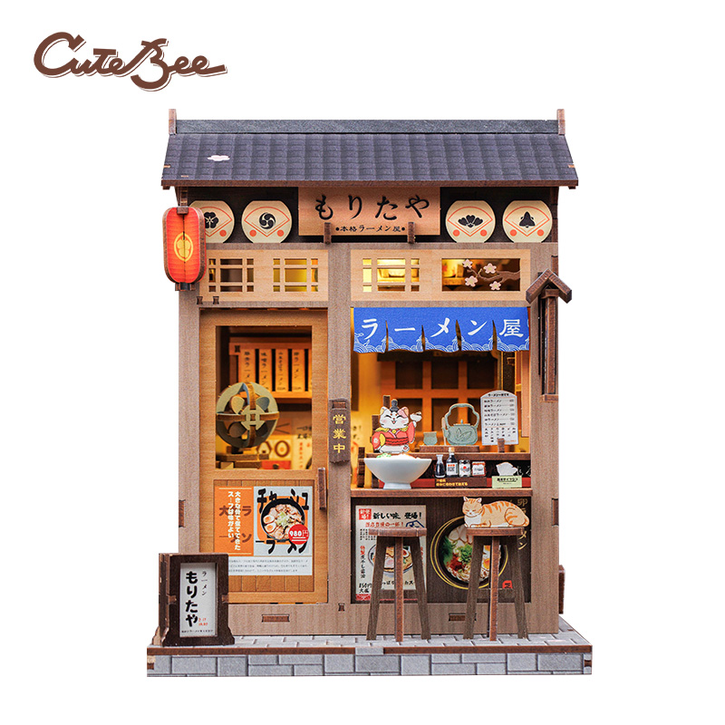 CuteBee Book Nook Morita Ya - Kit de Miniatura DIY de Madera con Luz LED - Maqueta Puzzle 3D Decorativa
