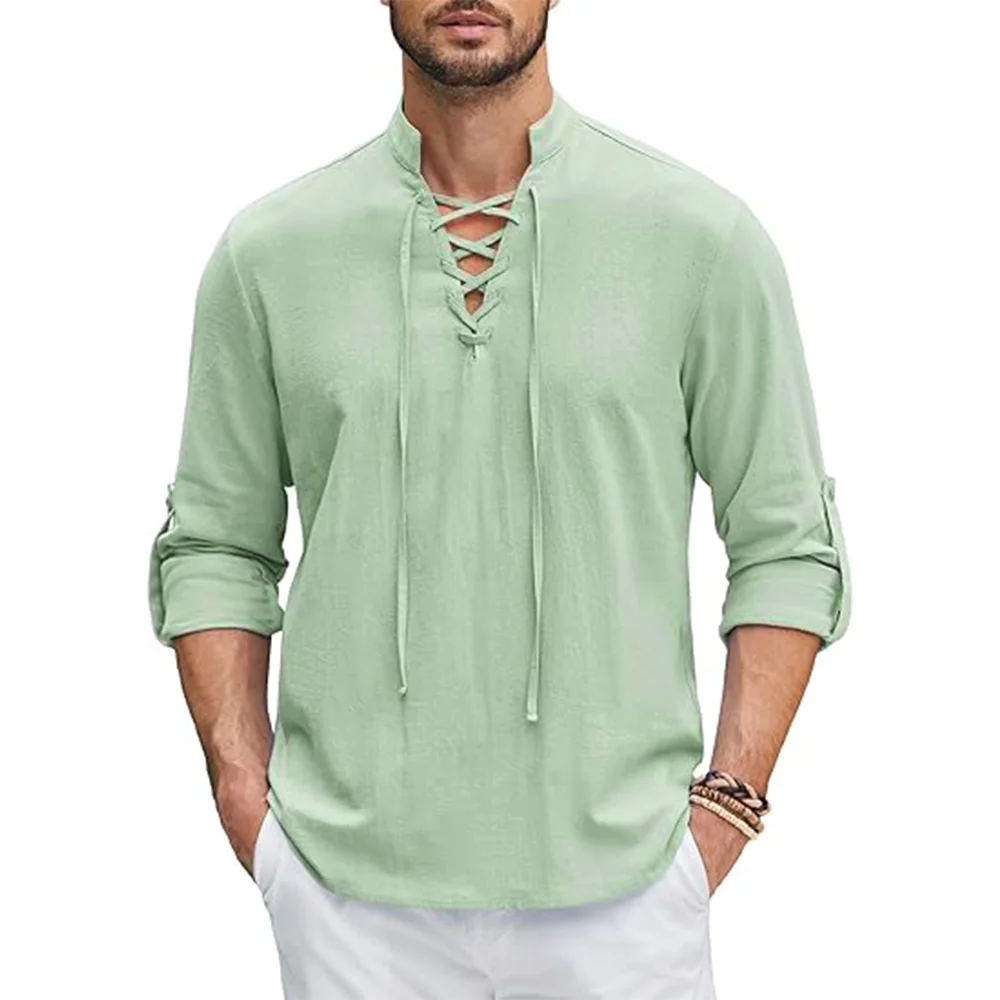 TK Camisa De Renacimiento Para Hombre Pirate Viking Medieval Algodón Lino Camisa De Manga Larga Para Halloween Disfraz Casual Diario