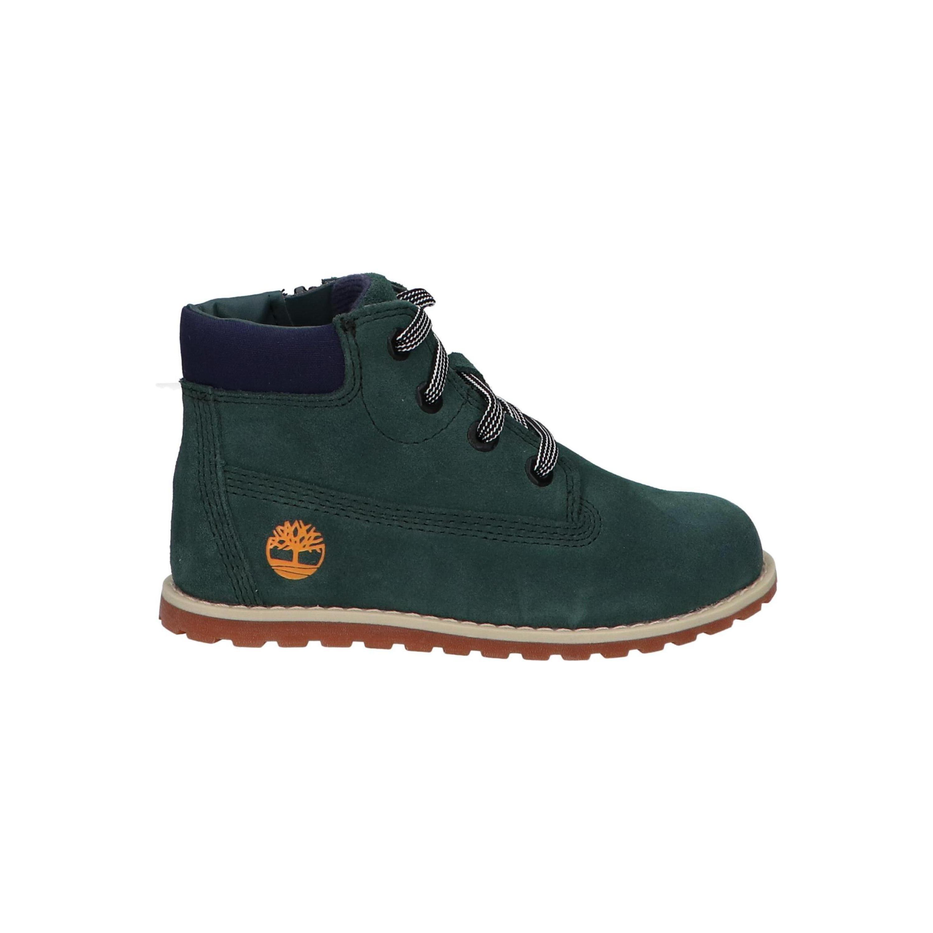 Timberland girl's boots in green, leather with textile lining, closed toe, lace-up closure, ideal for autumn-winter outdoor activities, stylish and comfortable girl's winter boots.