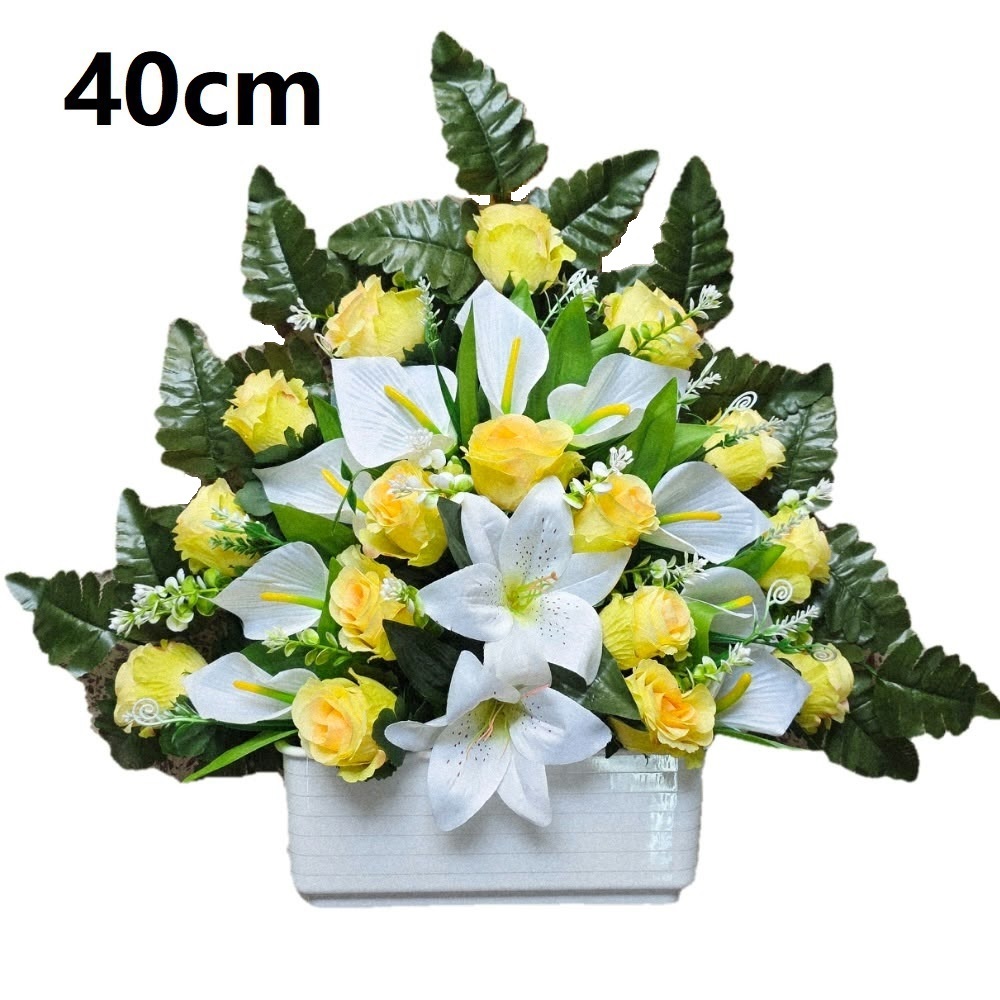 Flores artificiales para cementerio,Centro Flores para santos duraderas de tela con maceta,Gerimport,Envios desde España