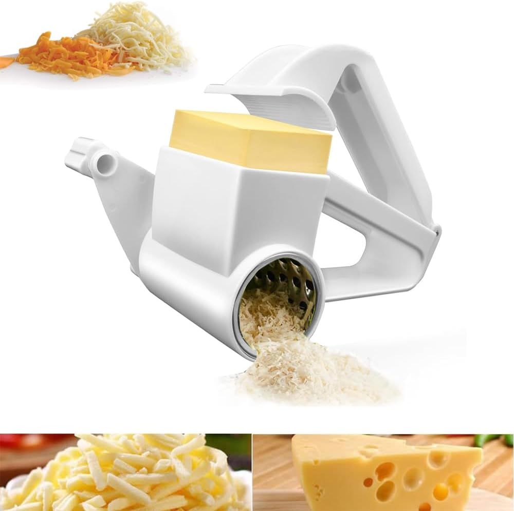 Rallador de queso manual con manivela - Rallador de chocolate, Rallador de queso en espiral - Molinillo de queso manual con tambor fino inoxidable para rallar parmesano