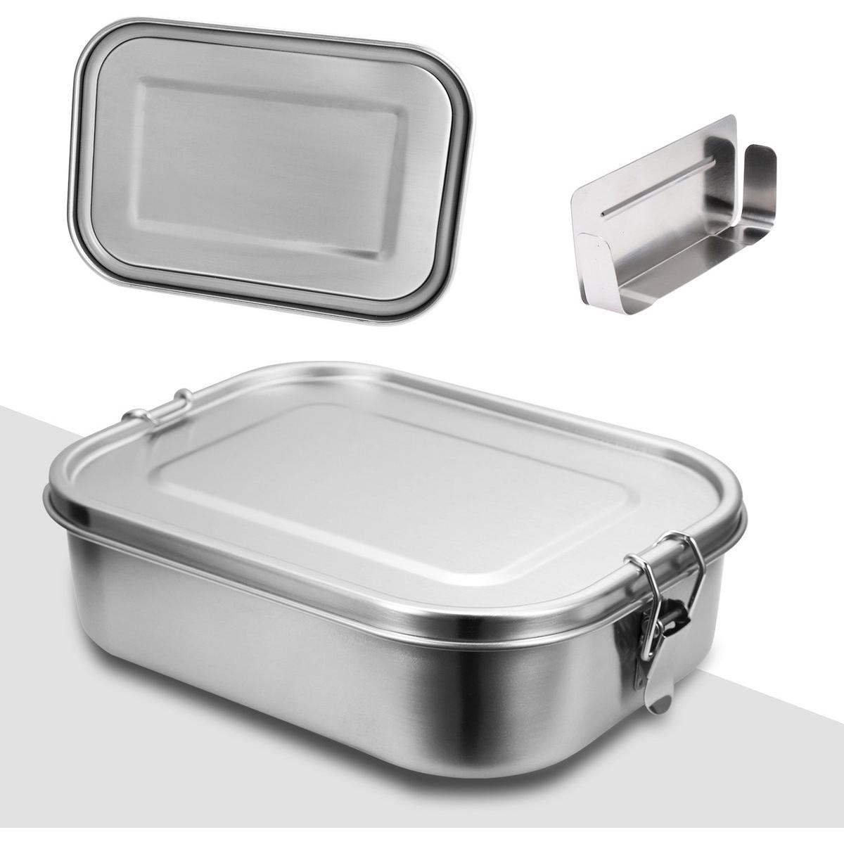 Fiambrera de acero inoxidable de 1200+1400 ml con separador - Panera - Fiambrera de acero inoxidable - Juego de 3 piezas - Recipientes para preparar comidas - Recipientes de acero inoxidable para almacenar alimentos - Caja de almacenamiento de alimentos