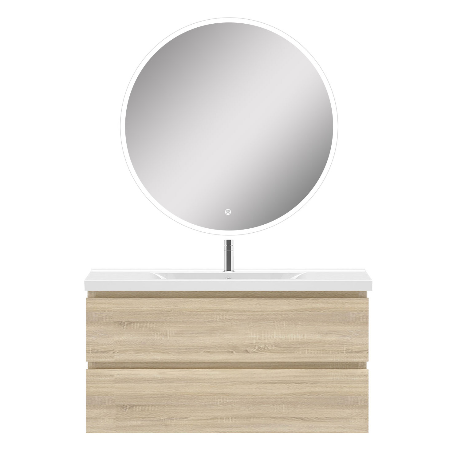 Mueble de baño Aica 99 x 44,5cm, roble, con lavabo y espejo