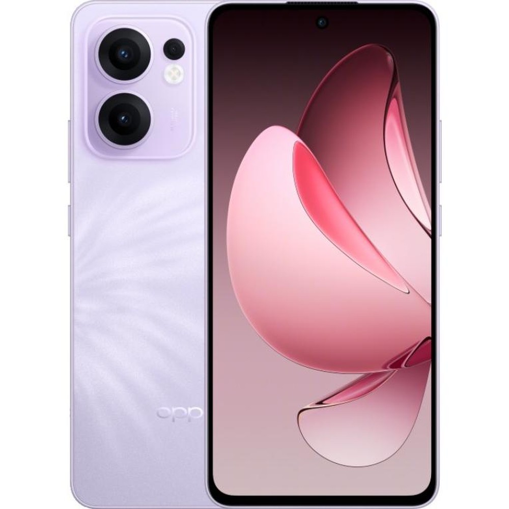 OPPO 13 F 5G smartphone with 6.67" AMOLED display, 8GB RAM, 256GB storage, 50MP triple camera, dual SIM, 5800mAh battery, Android 15, and USB Type-C in Plume Purple color for 5G connectivity.