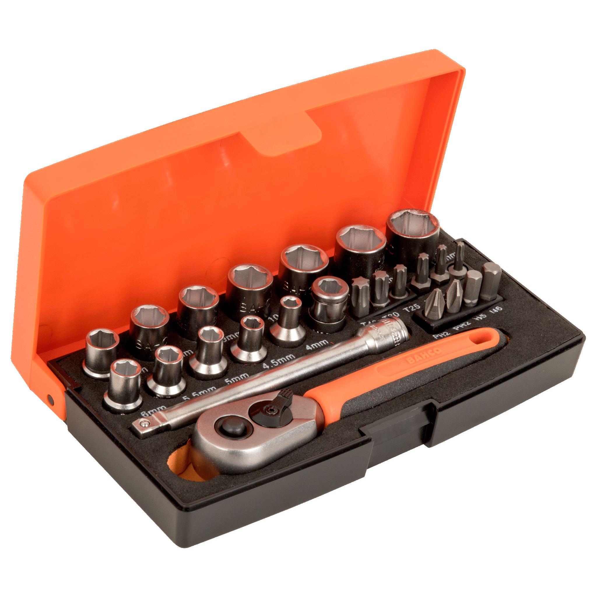 Juego de llaves de vaso hexagonal y puntas 25 piezas de 1/4". SL25 Bahco
