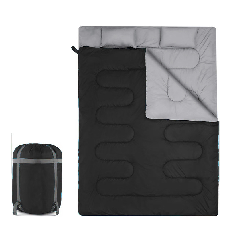 TK Saco de dormir Doble para adultos Con 2 cojines-Saco de dormir impermeable tamaño Queen XL para todas las Estaciones, camping, senderismo, mochilero, SACOS de dormir para 2 personas para