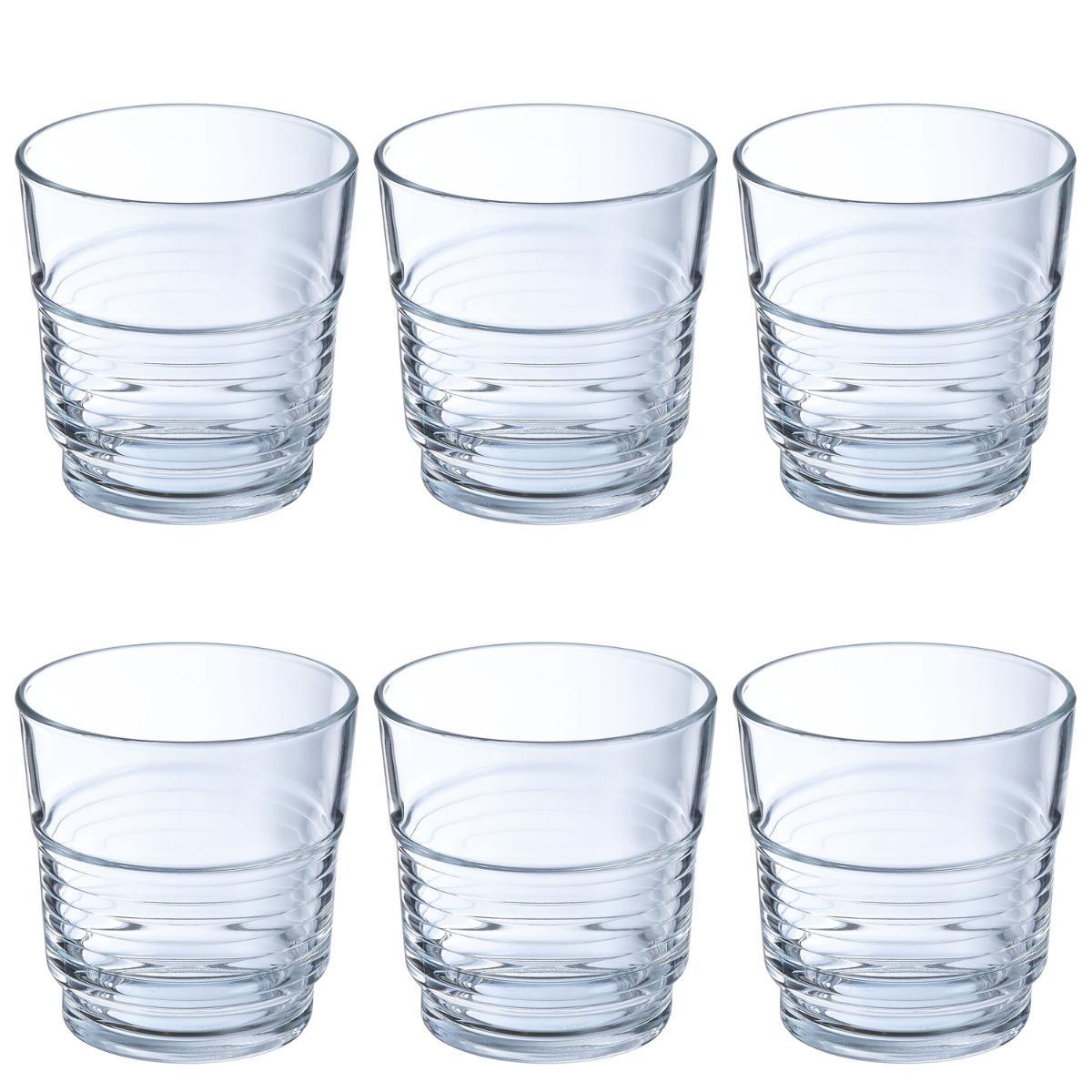 ARCOROC SPIRALE Caja 6 Vasos Bajos Vidrio 25CL Transparente Brillo Fabricado en Francia Larga duración