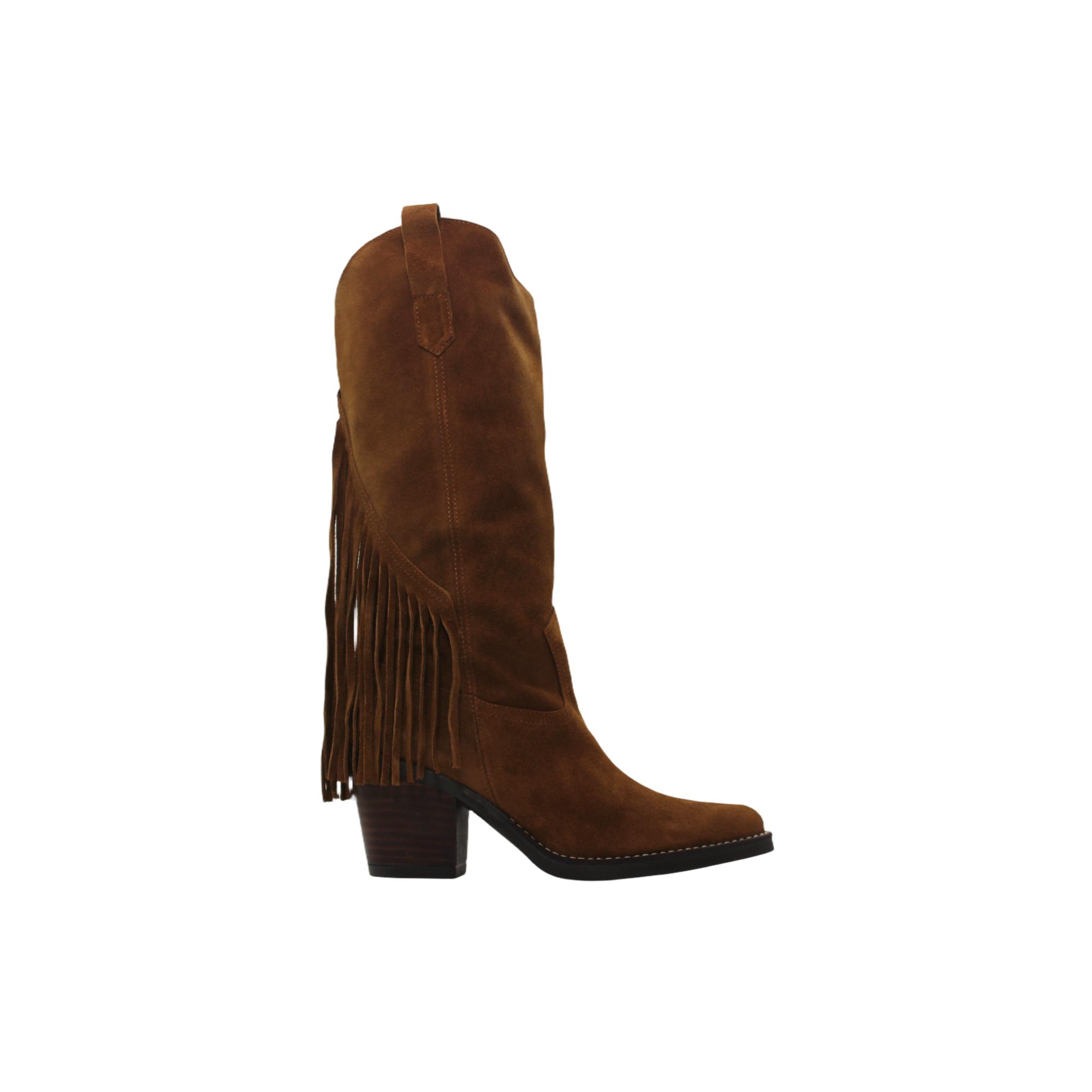 PITILLOS 30520 Botas cowboy de piel ante, flecos, cremallera, tacón bloque, suela goma, para señora