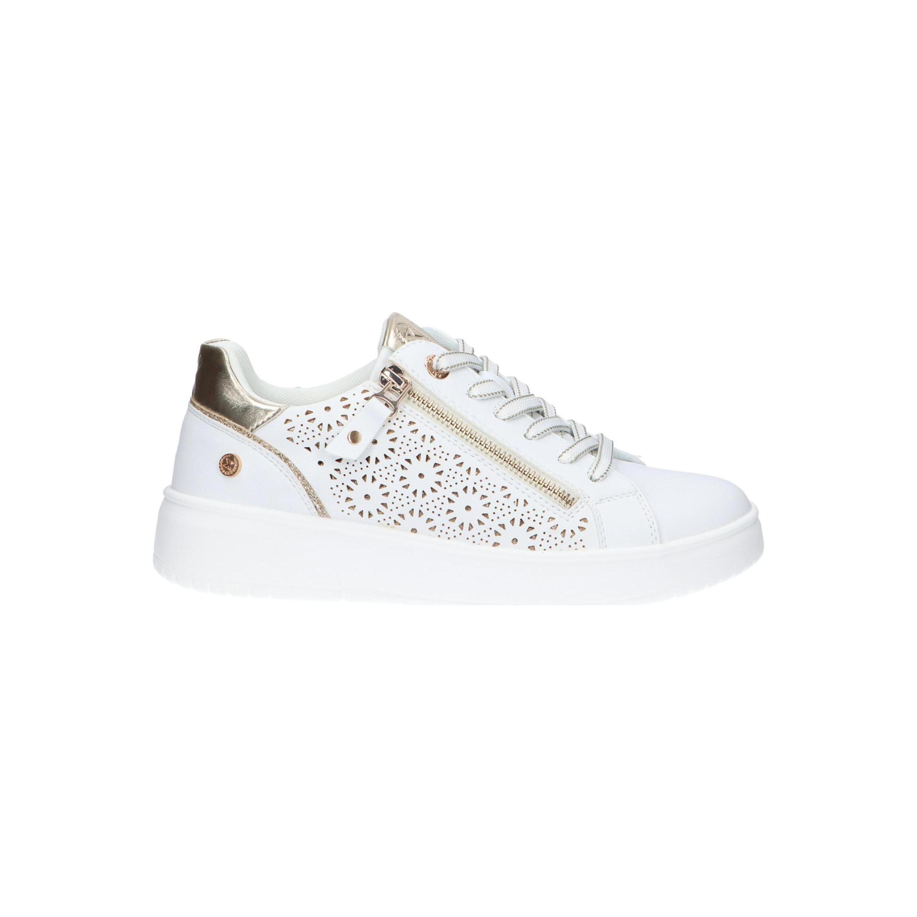 White casual sneakers for women Xti made of synthetic leather, with textile lining, closed toe, and lace-up with zipper closure, perfect for autumn-winter and spring-summer, comfortable women's shoes for everyday wear.