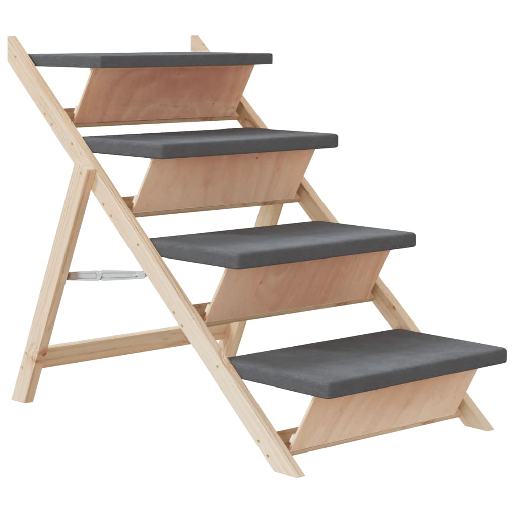 vidaXL Escalera para Perros Rampa Escalón Plegable Madera Maciza de Abeto Gris Dimensiones 120 x 30 cm, 70 x 35 cm, 105 x 47 cm y mas
