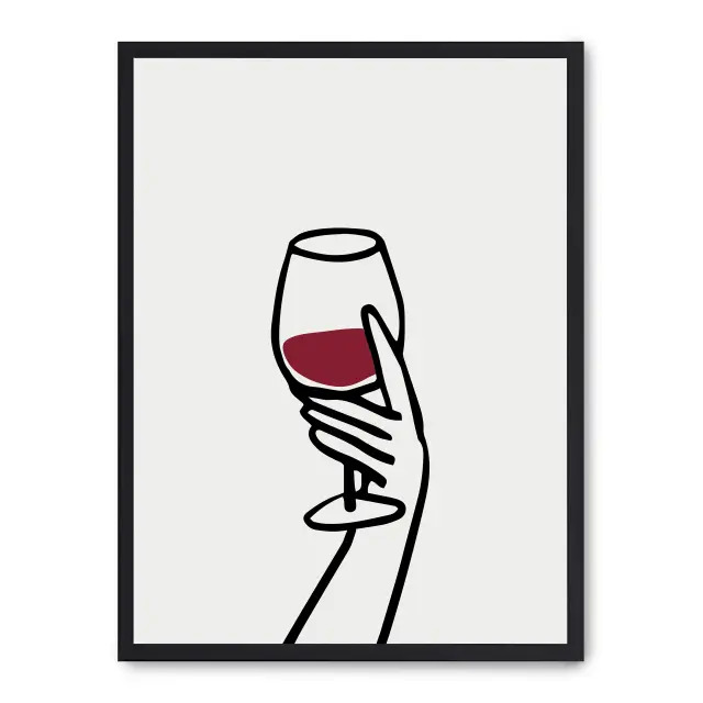 Lámina con marco negro RED WINE 21x30 cm, Póster impreso en papel de primera calidad de 180gr, montado sobre marco de madera MDF acabado en negro., Cocina - Bebidas