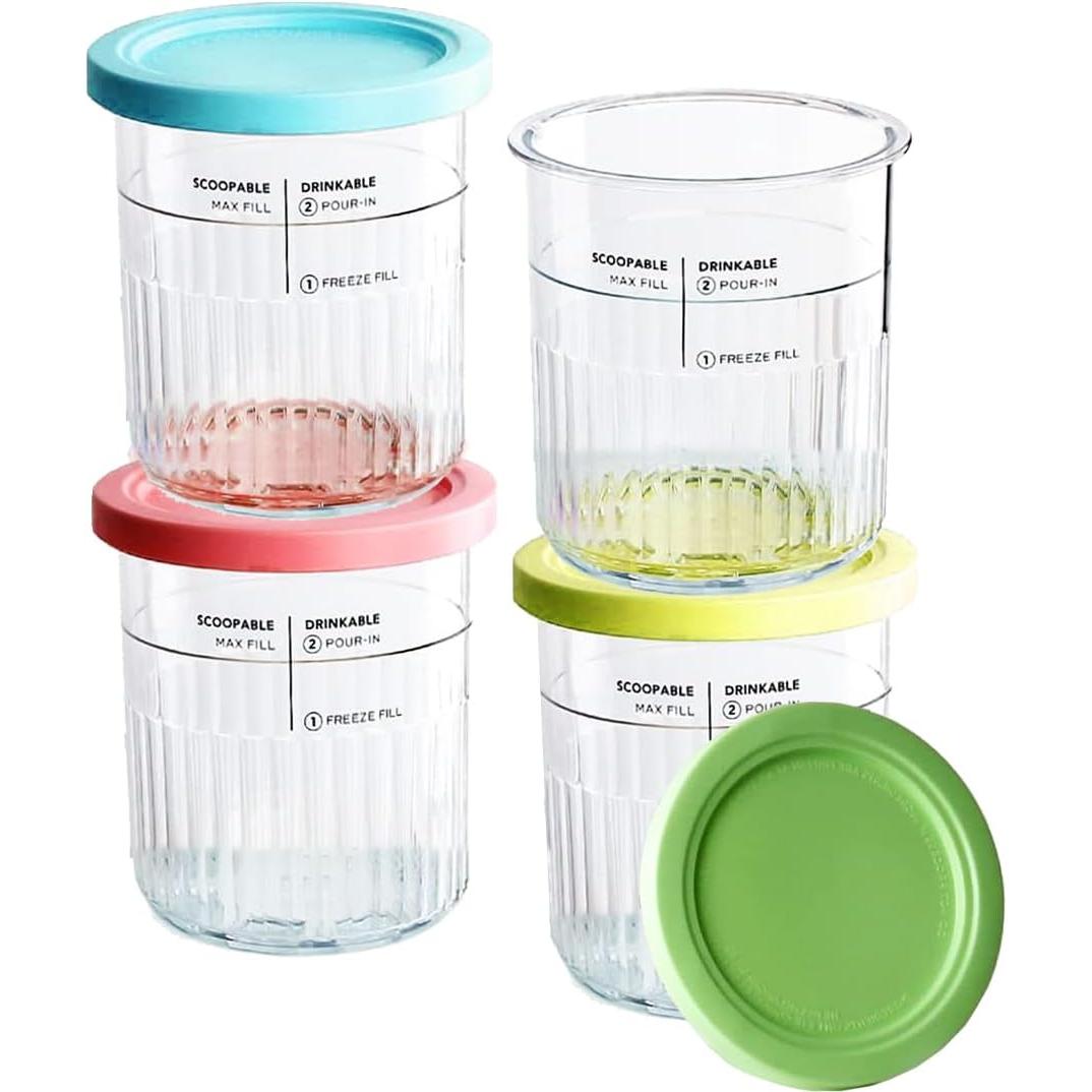 Ninja Creami Deluxe 11 en 1 XL - Pack de 4 de 680 Ml - Tapas a Prueba de Fugas