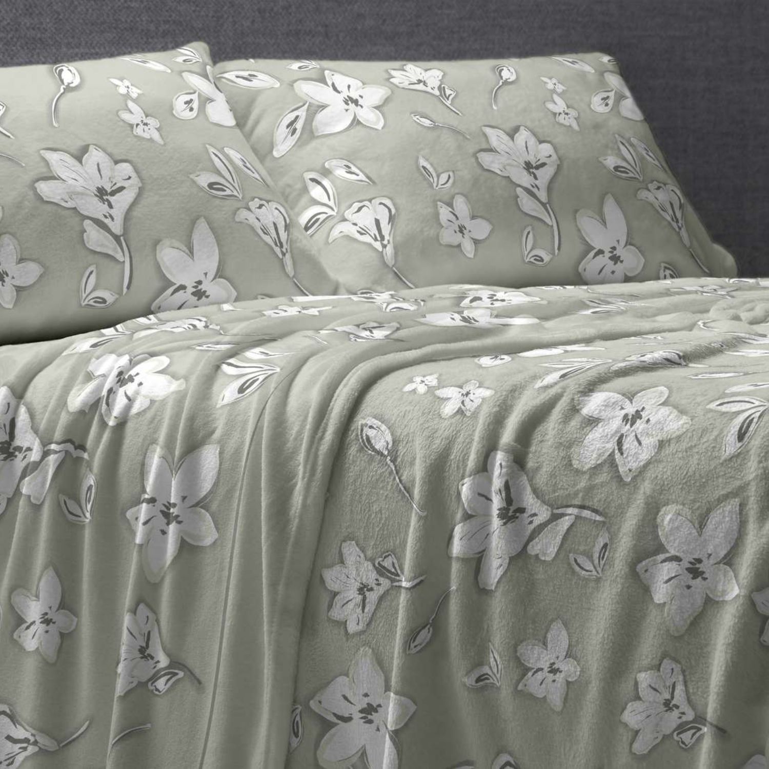 Juego Sábanas BURRITO BLANCO Tejido Coralina Diseño Flores Sombreadas Azul - Tacto Suave, Cálido y Ligero - Cama 90-200cm