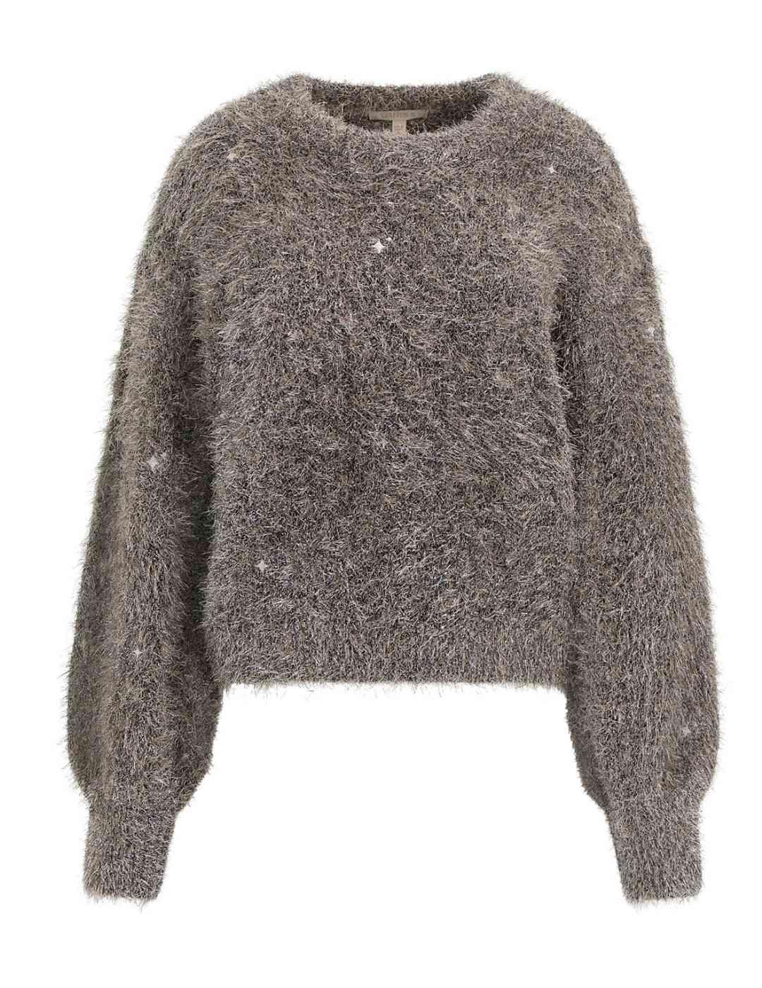 Jersey Guess Kira marrón pelo mangas abullonadas para mujer