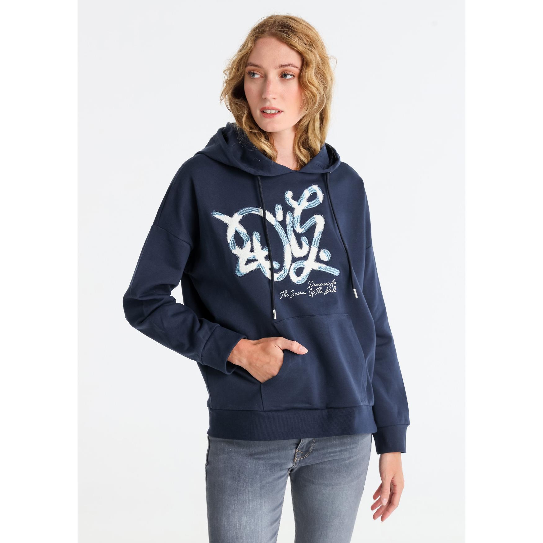 LOIS JEANS - Sudadera kanguro con capucha estampado de lentejuelas