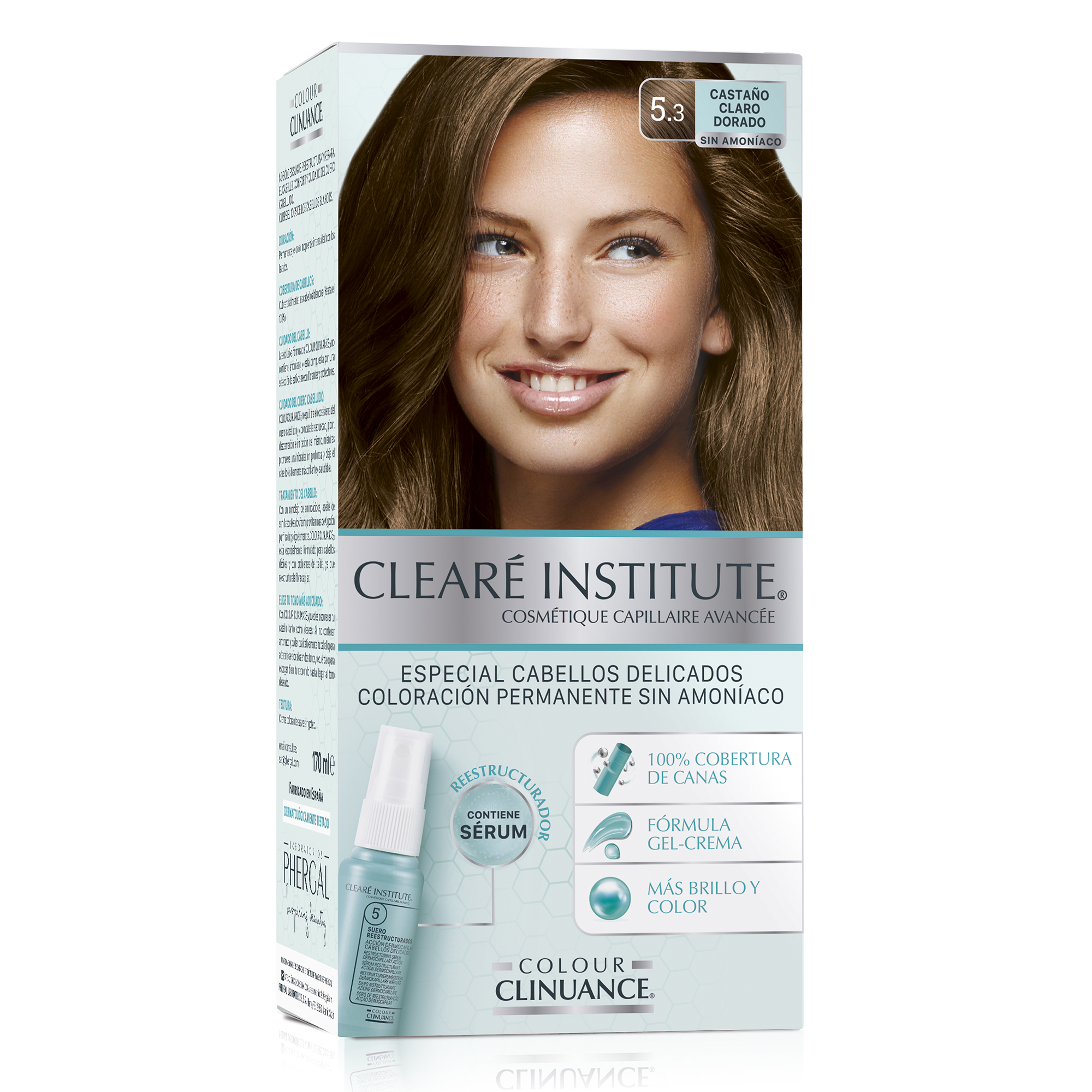 Clearé Institute Colour Clinuance | Coloración Permanente Tinte Sin Amoniaco para Cabellos Delicados | Con Sérum Capilar Reestructurador | 100% Cobertura de Canas | Color más Intenso, más Brillo y Cabello más Fuerte | 170ml | 17 Tonos