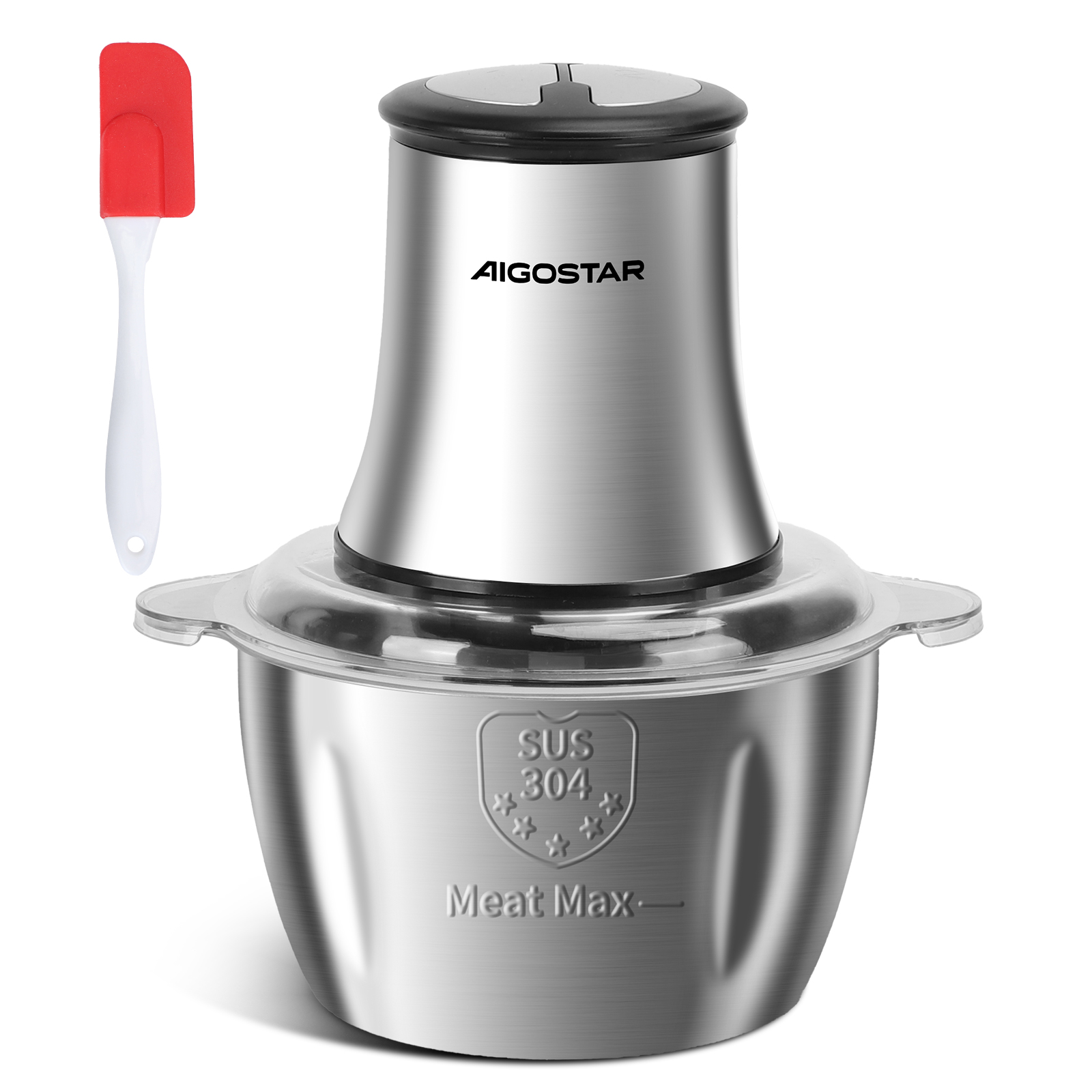 Aigostar - Picadora Eléctrica de Cocina, 400W de Potencia, con 4 Cuchillas Afiladas y Bol de Acero Inoxidable de 1.8L, 2 Velocidades, Ideal para Carne, Verduras, Fruta y Frutos Secos