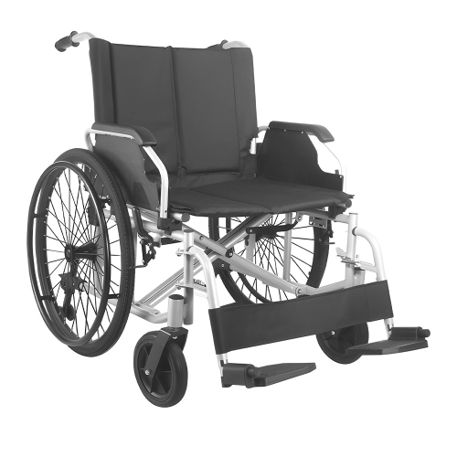 Mobiclinic® Silla de ruedas bariátrica Ancho especial 60 cm Resistente Ruedas extraíbles con un solo botón Sistema antivuelco Chasis de doble cruceta Reposabrazos y reposapiés extraíbles