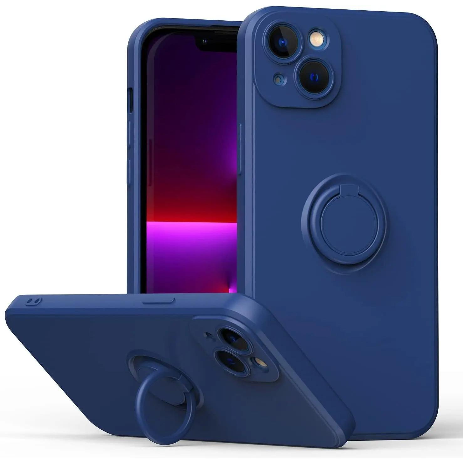 Funda De Silicona Con Anillo Giratorio Para Iphone 12 13 14 Pro Max Mini Plus Flexible Microfibra Suave Soporte Anillo Giratorio Magnético Varios Colores Naranaja Negro Azul Morado Verde Agua