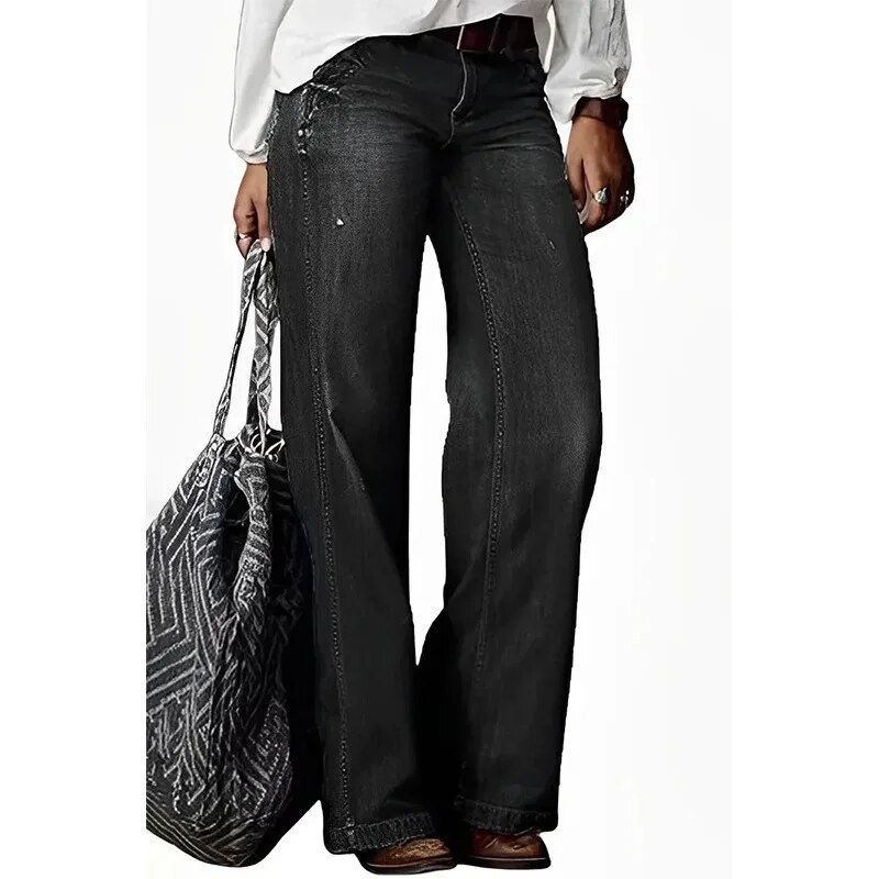 TK pantalón Vaqueros Informales para Mujer de Pierna Recta y Ancha, Shot High