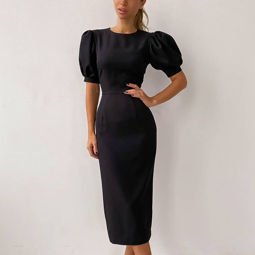 TK Vestido 2024 Verano Nuevo Cuello Redondo Manga Temperamento Corto