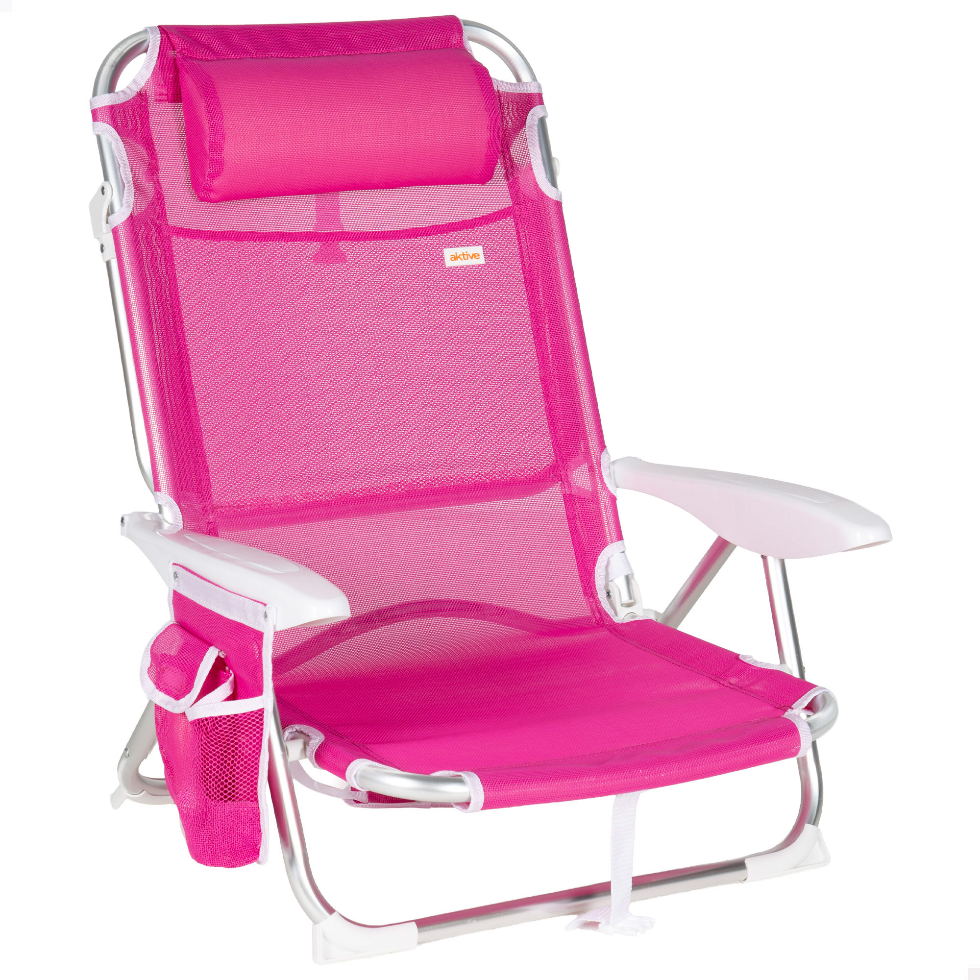Aktive - Silla de playa plegable multiposición, aluminio y textileno, asiento bajo, incluye bolsillo lateral, cojín acolchado, asa de transporte, silla reclinable de playa, respaldo reclinable, packs playa