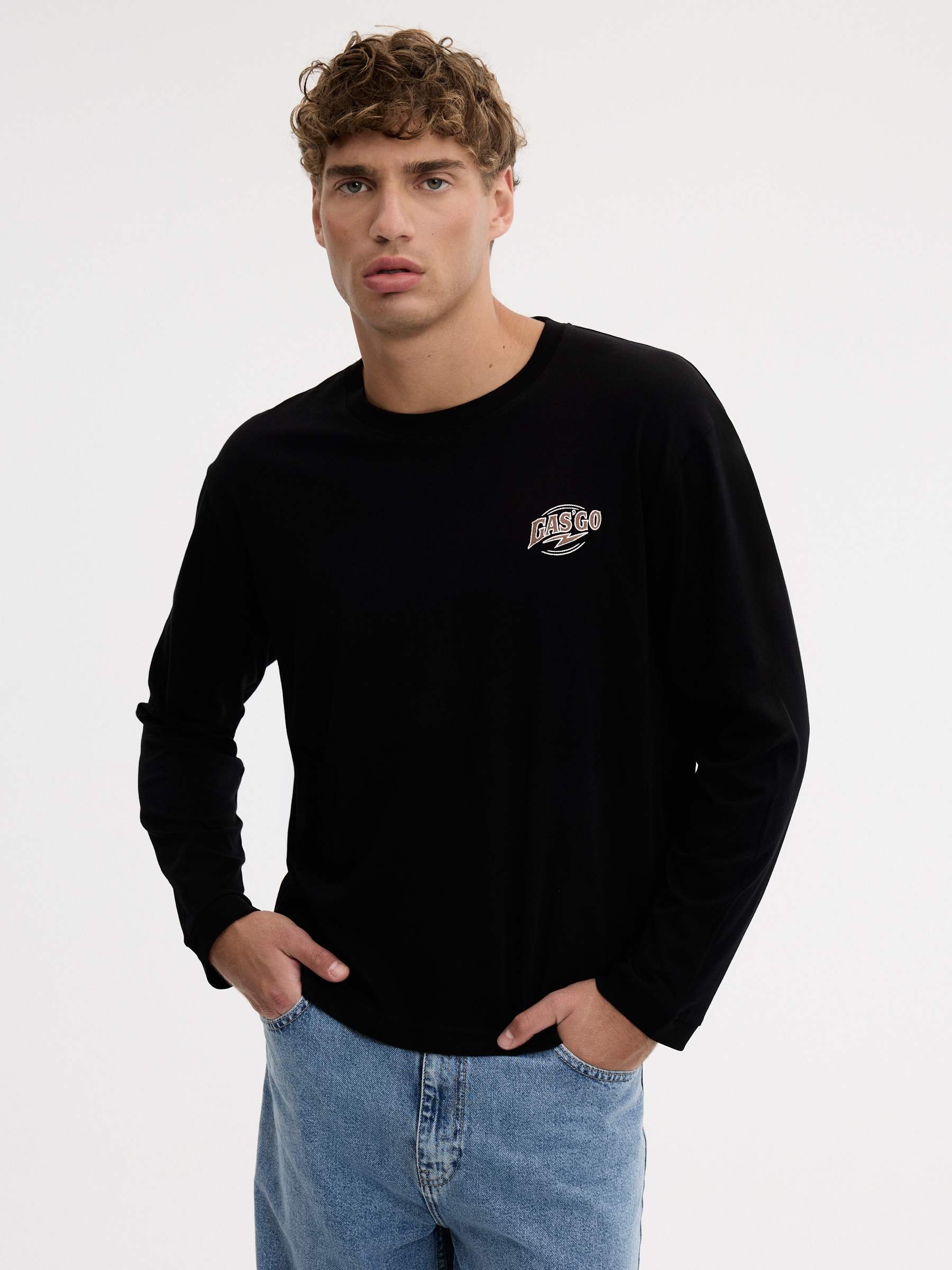 Camiseta manga larga Single Jersey, cuello redondo y estampado motor en el pecho; 57,5 cm de ancho total INSIDE