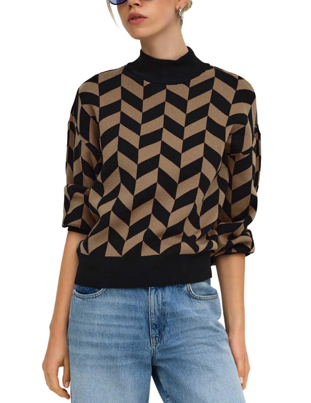 Jersey Only Enya negro y marrón de punto para mujer