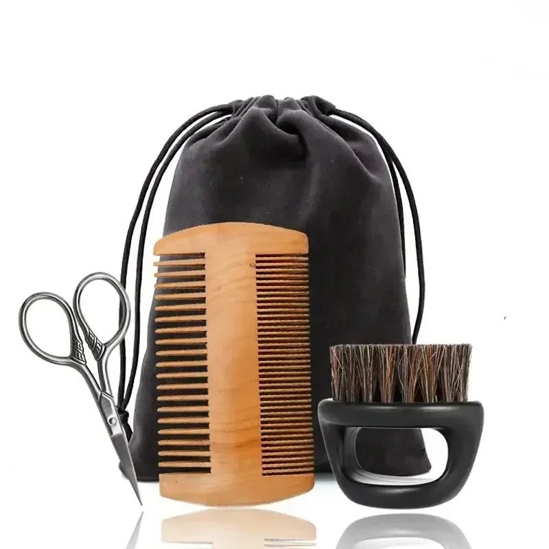 OmHom Cepillo De Barba Profesional Con Cerdas De Cerdas De Cebo Y Madera Kit De Peine Para Barba Y Bigote Regalo Con Bolsa Cepillo De Pelo Para Peluquero