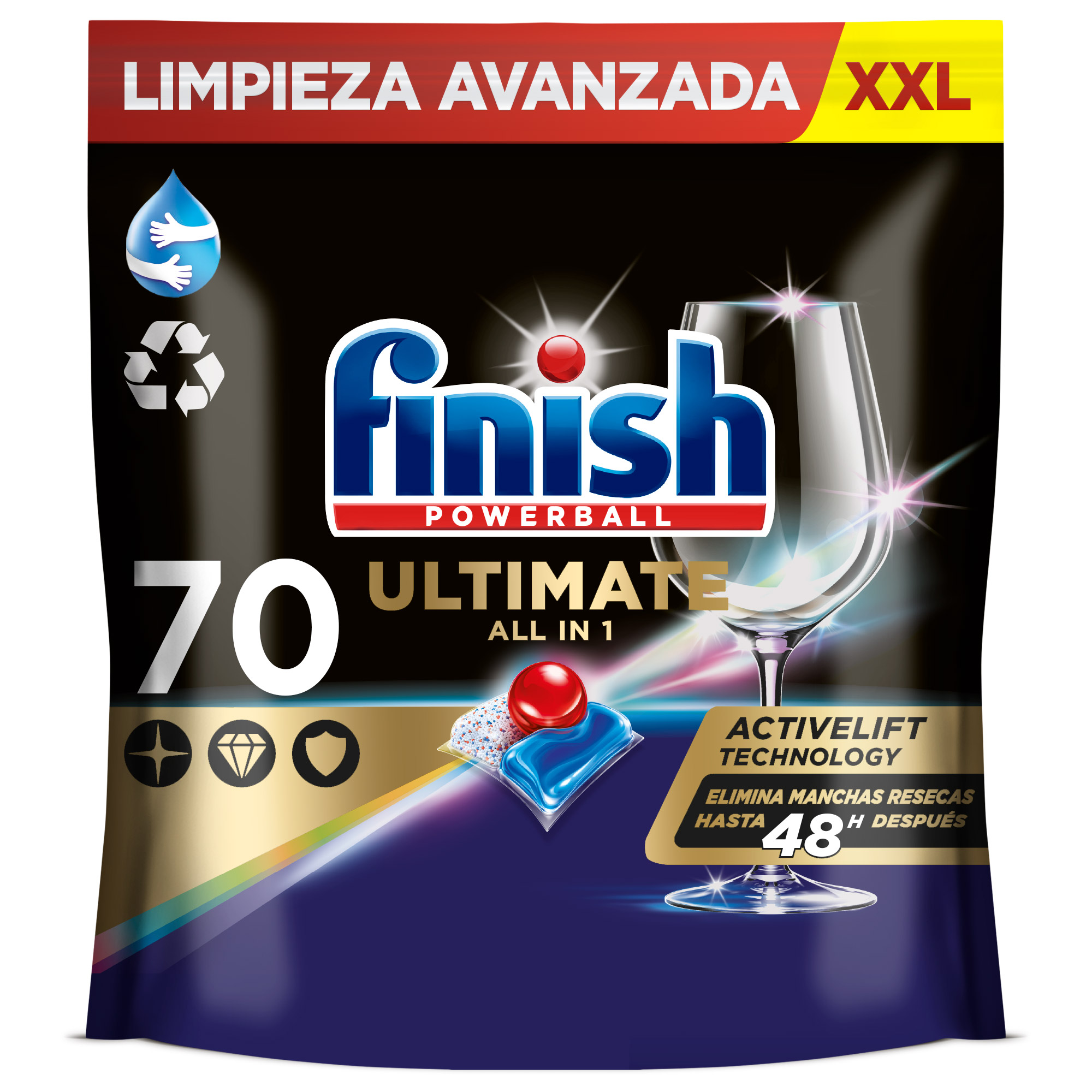 Finish Powerball Ultimate All in 1 pastillas, 70 Cápsulas Lavavajillas, Aroma Regular