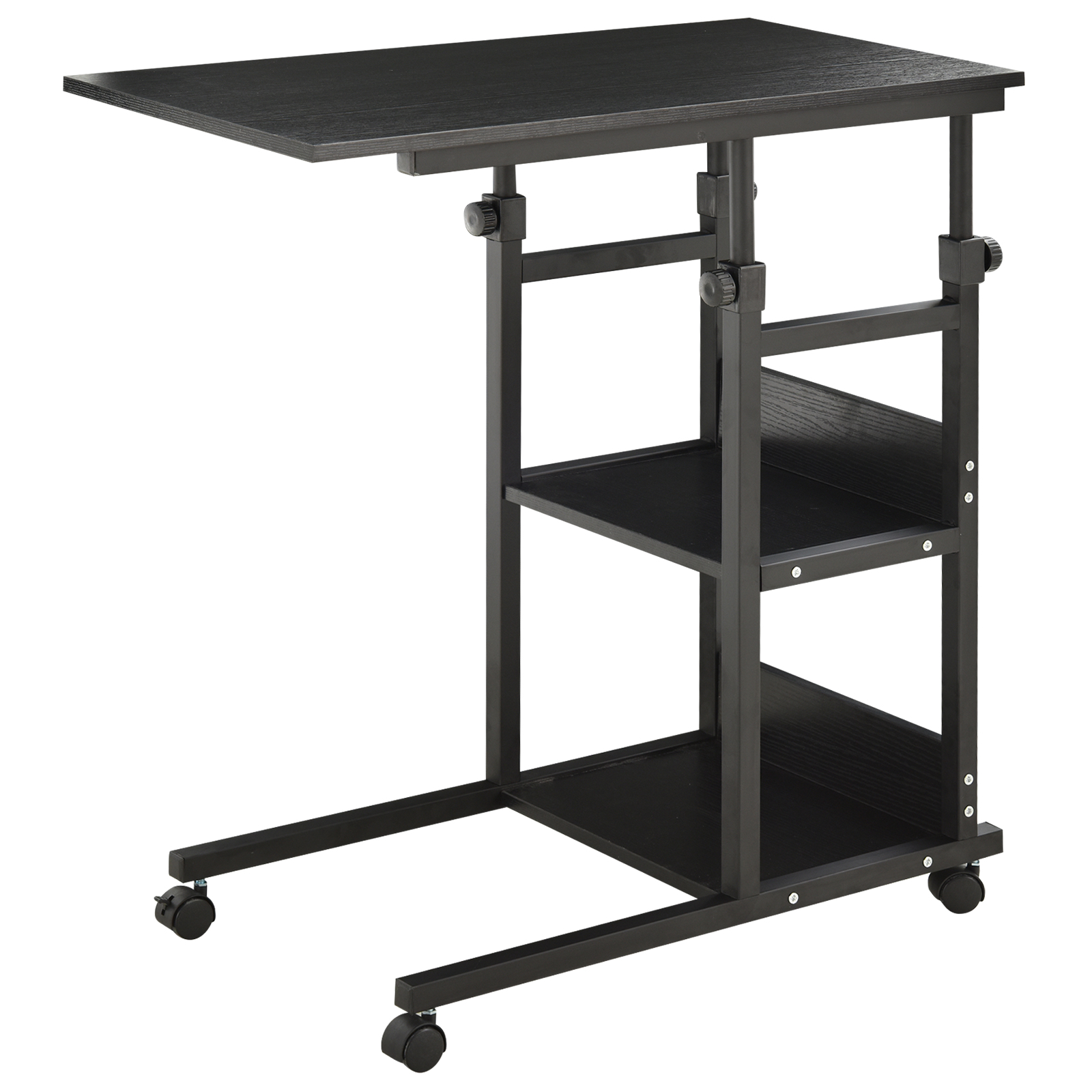 HOMCOM Mesa Auxiliar de Sofá 80x40 cm Mesa Lateral en Forma de C con 4 Ruedas Giratorias Frenos Altura Ajustable 3 Niveles de 72-82 cm Marco de Metal para Salón Cocina