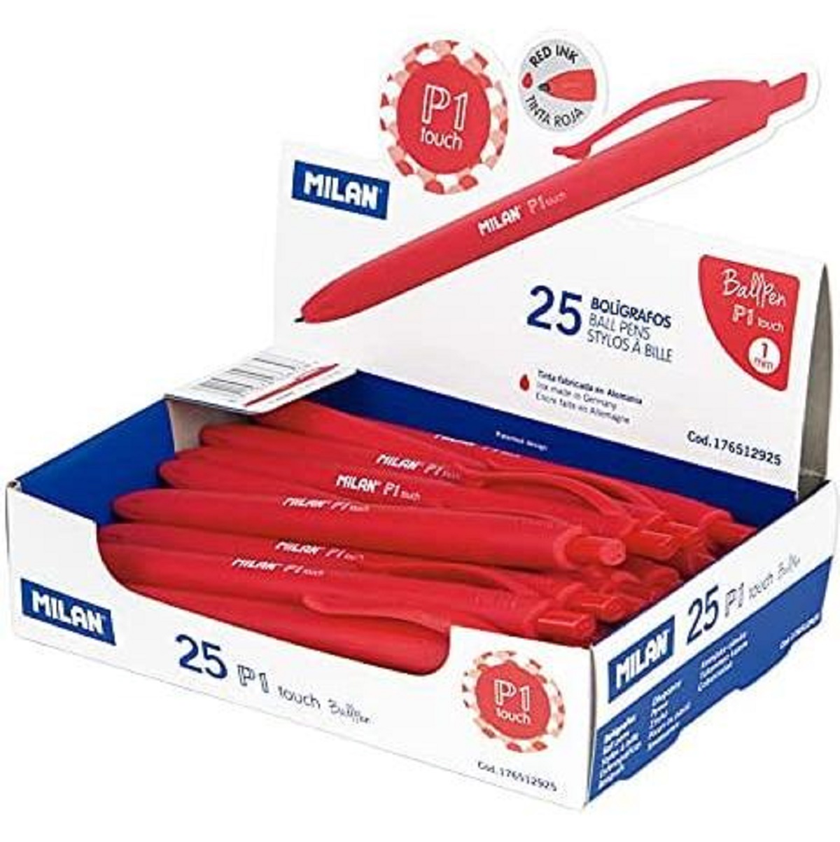 Bolígrafo Milan P1 Touch Negro/Azul/Rojo/Verde, Tecnología Touch para Pantallas Táctiles, Escritura Fluida con Punta Fina 0.7 mm, Ideal para Estudiantes y Profesionales