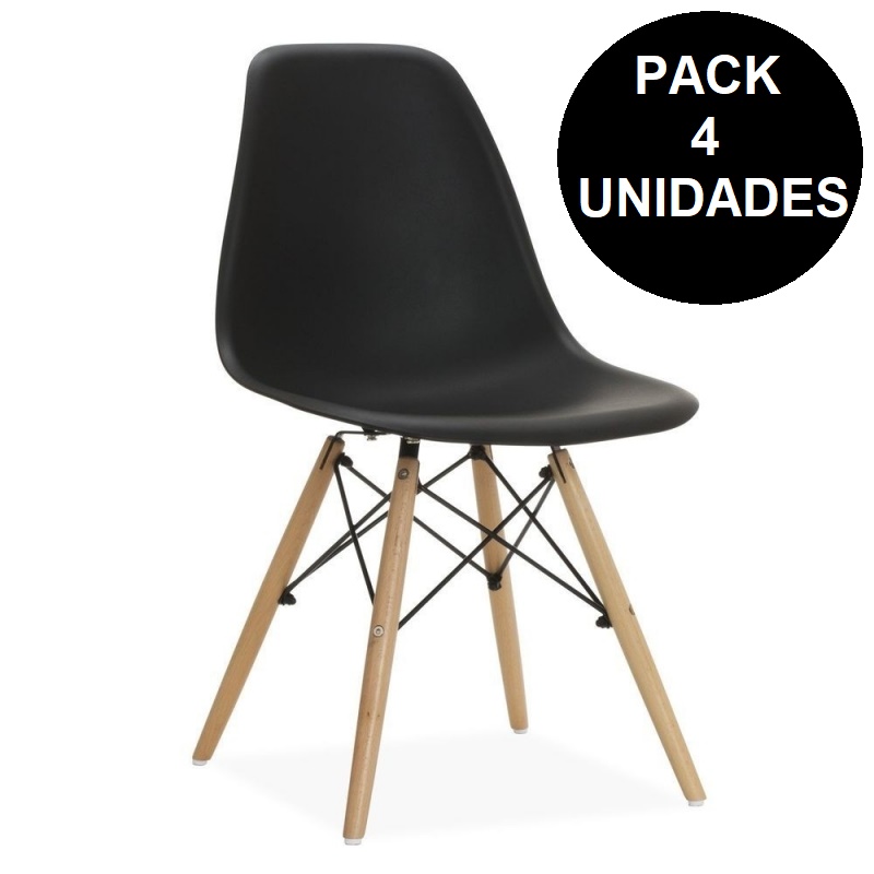 Silla estilo Tower, modelo TOKIO PP (SU), nórdico, madera, polipropileno negro