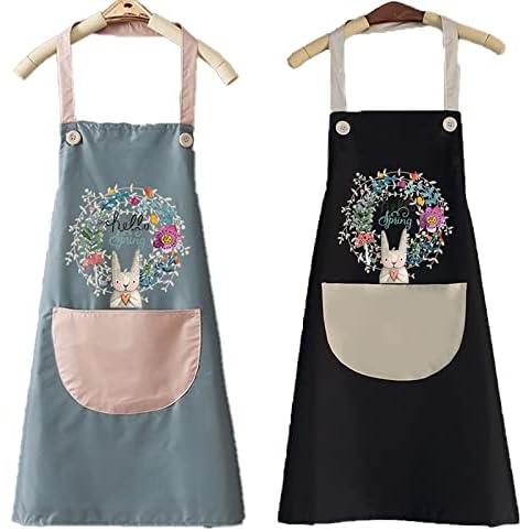 OmHO Delantal Impermeable de Cocina (2 Piezas) - con Bolsillo - Barbacoa, Restaurante, Café - Lindo Consejo Pascua