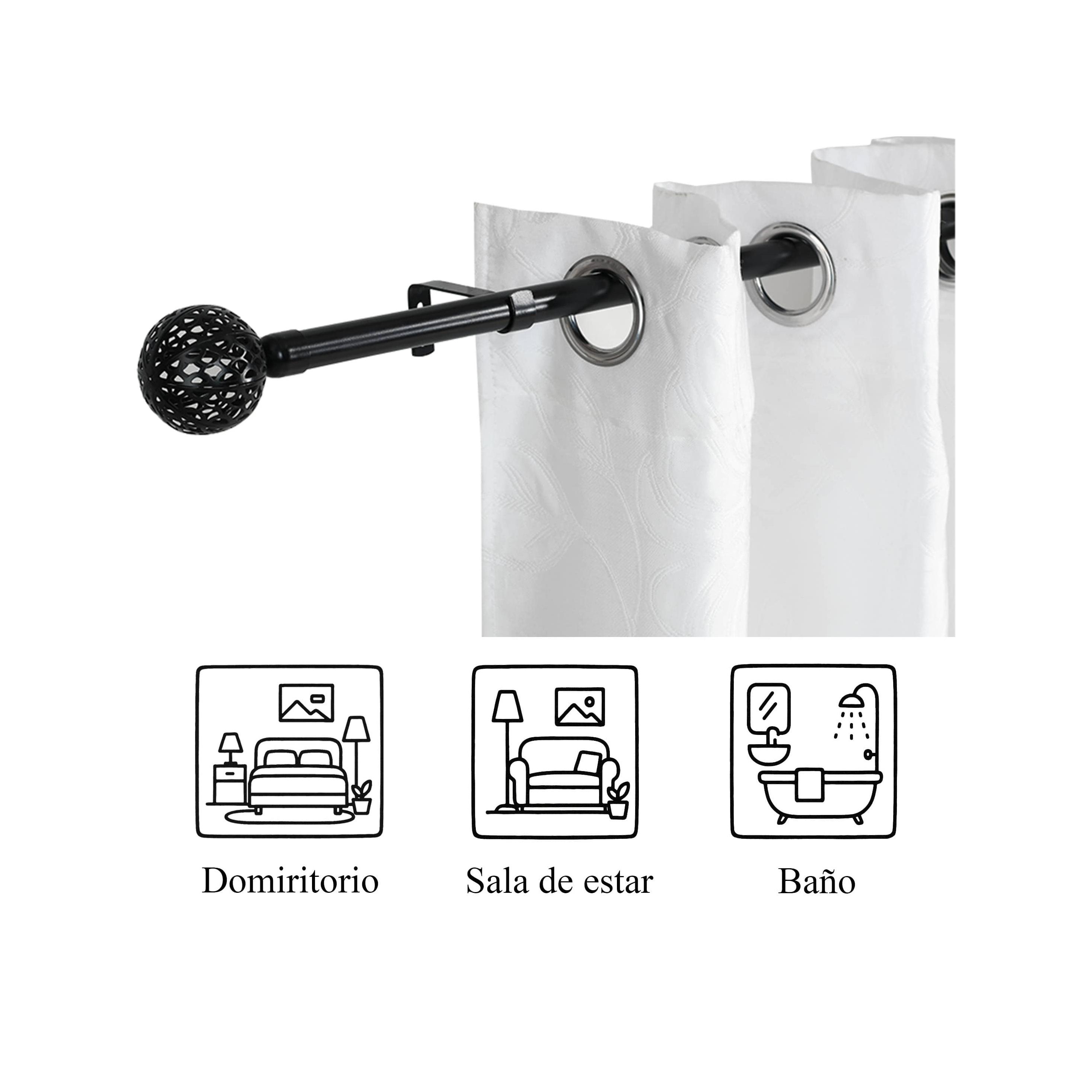 Barras de Cortina Extensible,Barra Cortinas con Bola de red,apa para Salón, Dormitorio o Baño, Negro/Blanco/Negro Y oro/Gris