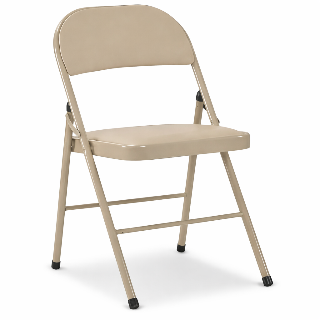 ORION91® - Unidad - Silla plegable Elara de polipiel marrón claro, asiento acolchado y patas metálicas, comedor, oficina y cocina - spaziOrion91