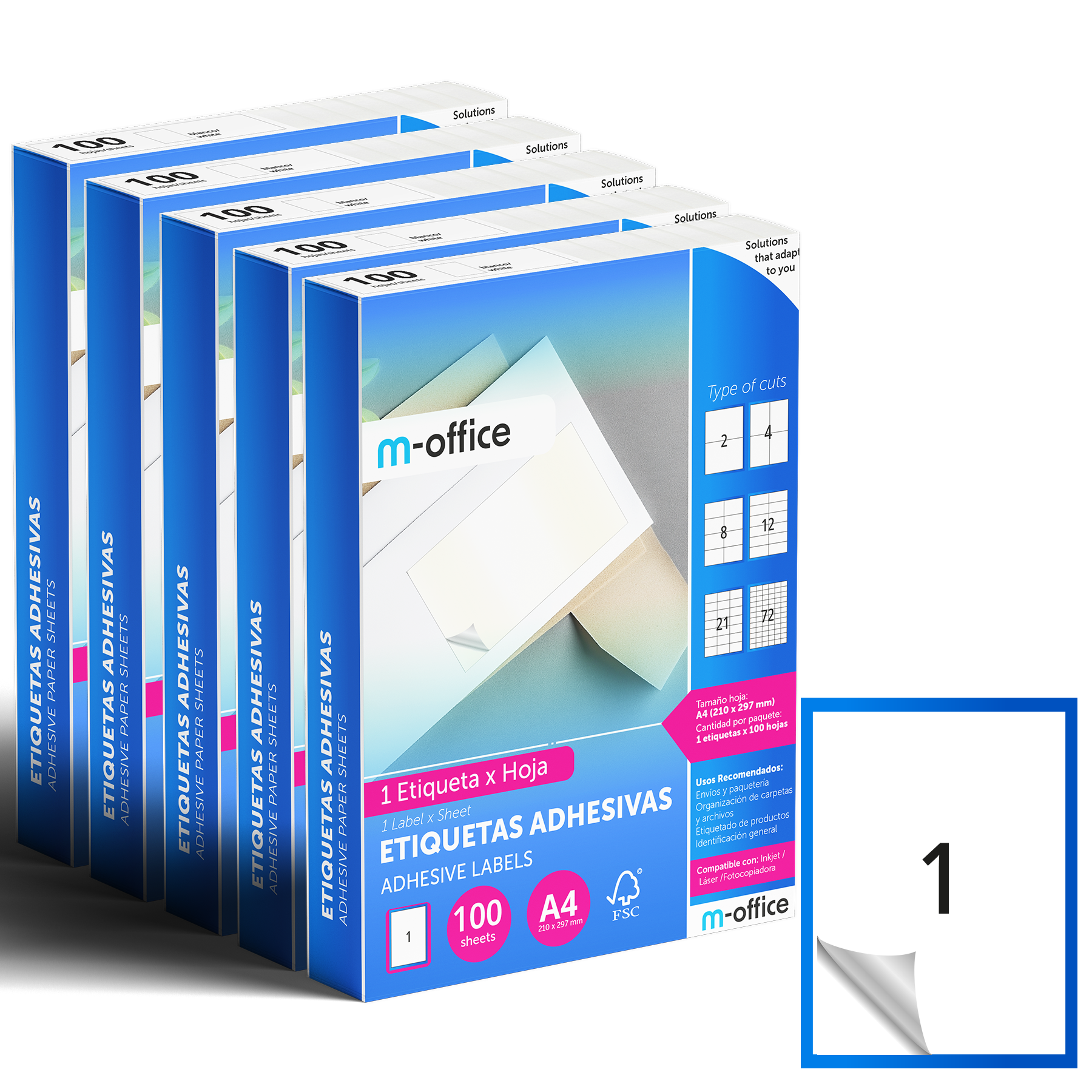 M-office Etiquetas Adhesivas A4 compatible con Label Printer, Pegatinas Blancas Adhesivas para Uso Diario, Papel Adhesivo para Imprimir, Pegatinas para Escribir