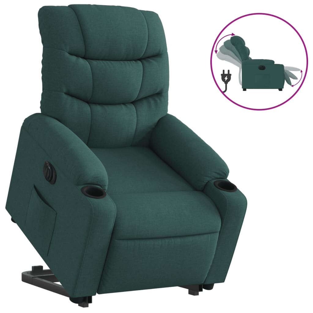 vidaXL Sillón eléctrico reclinable elevable de tela verde oscuro